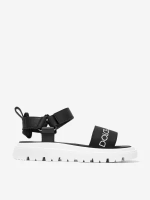 Dolce & Gabbana Kids Leather Logo Sandals in Black