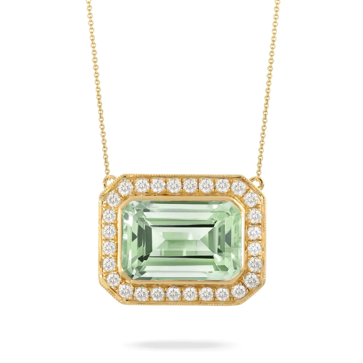 Doves 18K Yellow Gold Diamond Necklace with Mint Green Amethyst