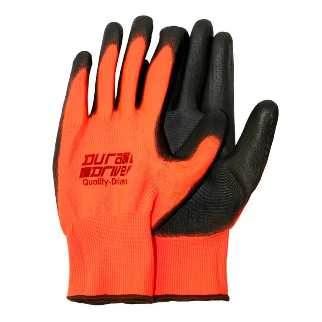 DuraDrive Black Dipped Orange Polyurethane-Coated Gloves (12-Pair)