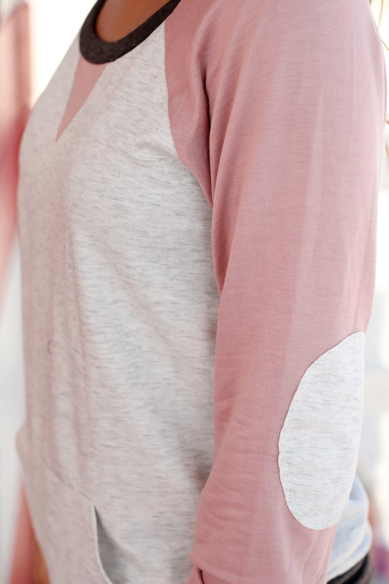 Dusty Pink and Gray Color Block Pullover Top