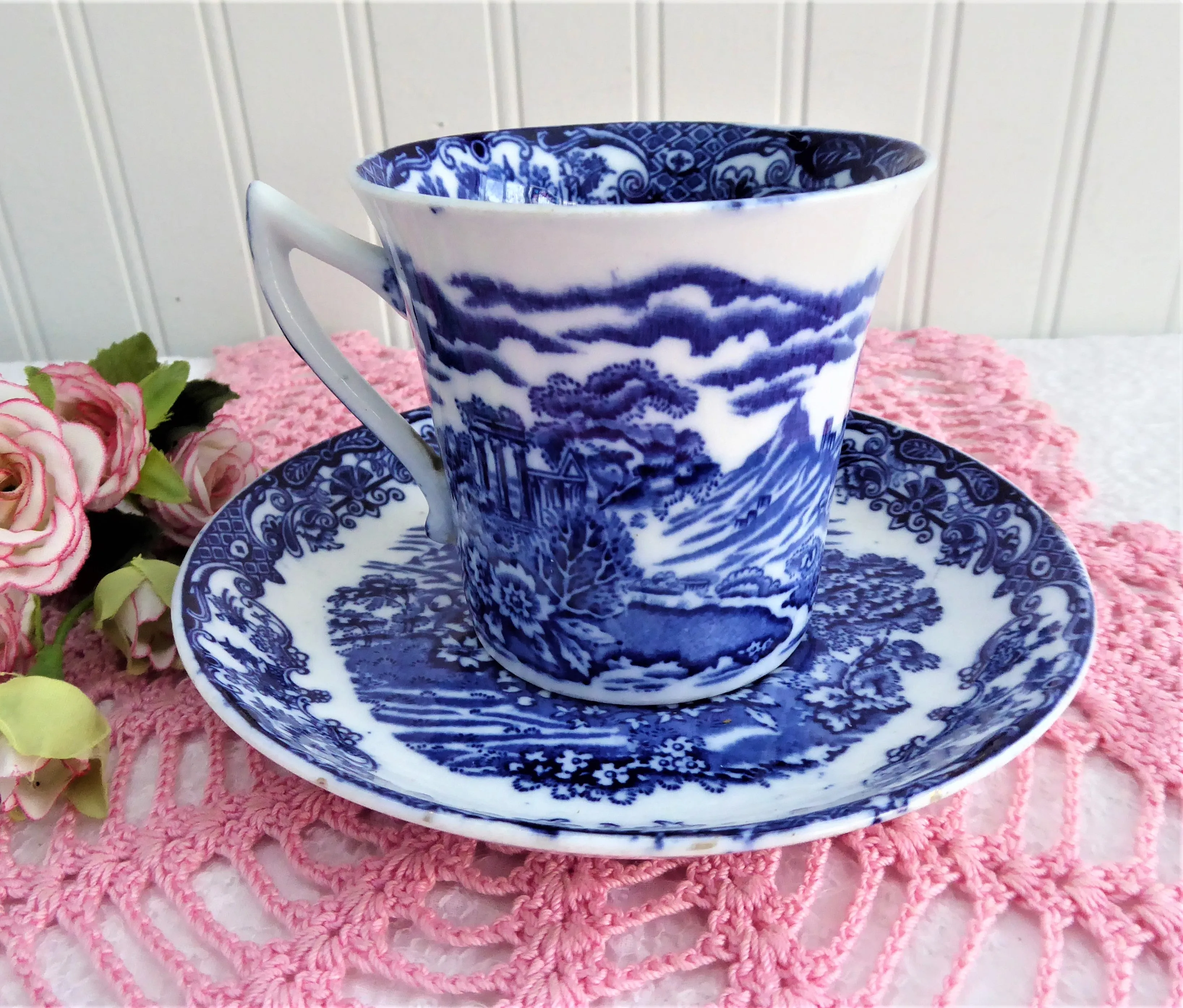 Edwardian Romantic Staffordshire Cup And Saucer Phoenix Florentine 1900 To 1915