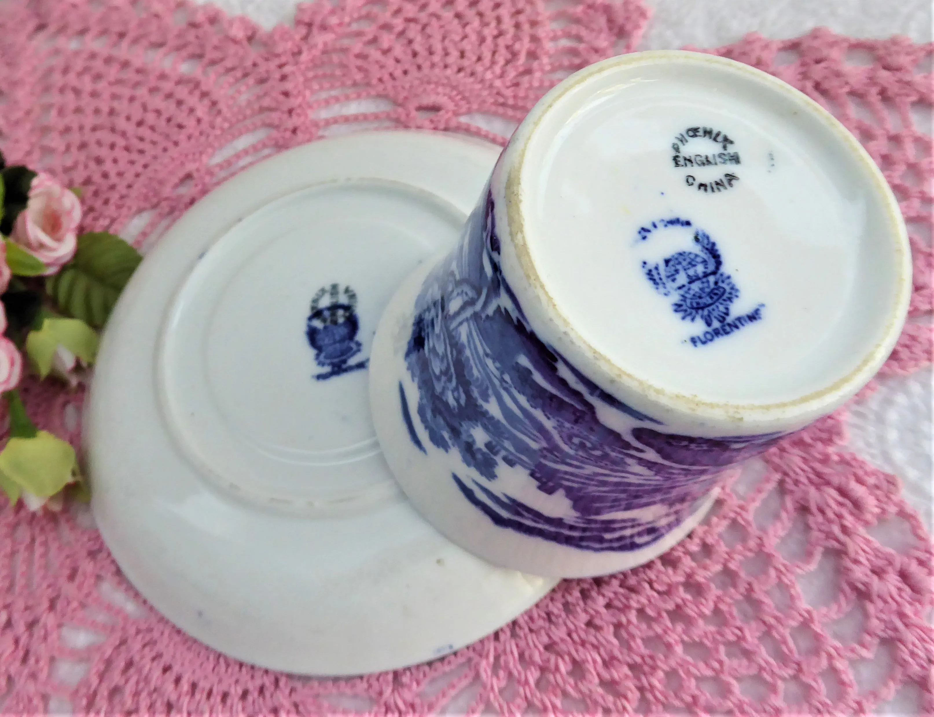 Edwardian Romantic Staffordshire Cup And Saucer Phoenix Florentine 1900 To 1915