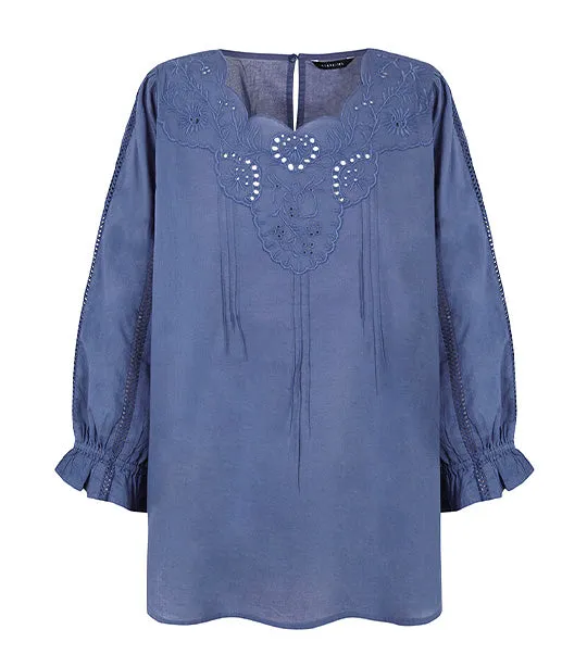 Embroidered Blouse Navy