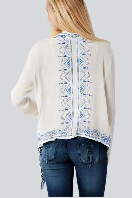 Entro Embroidered Drape Cardigan - Cream