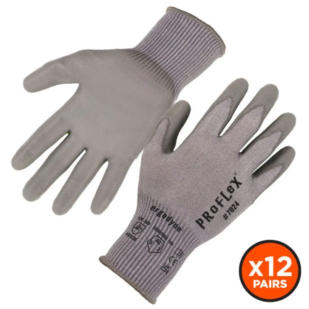 Ergodyne 10393 #7024 12-pair M Gray ANSI A2 PU Coated CR Gloves