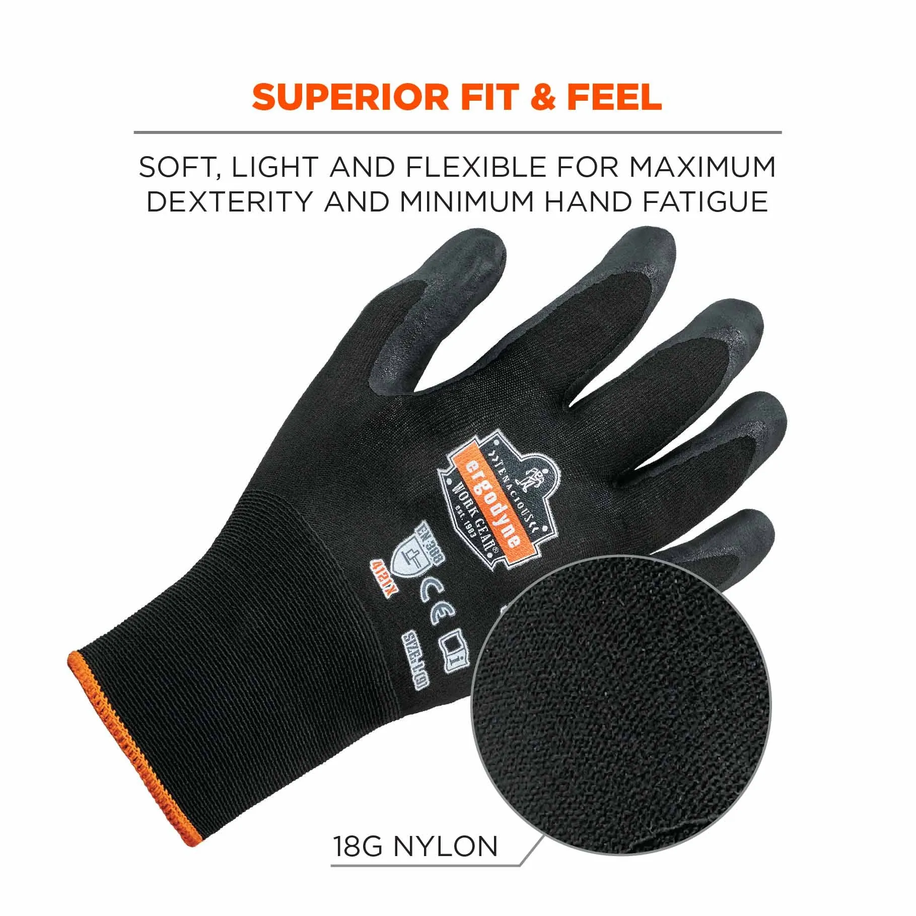 Ergodyne 17954 7001 L Black Nitrile-Coated Gloves - DSX