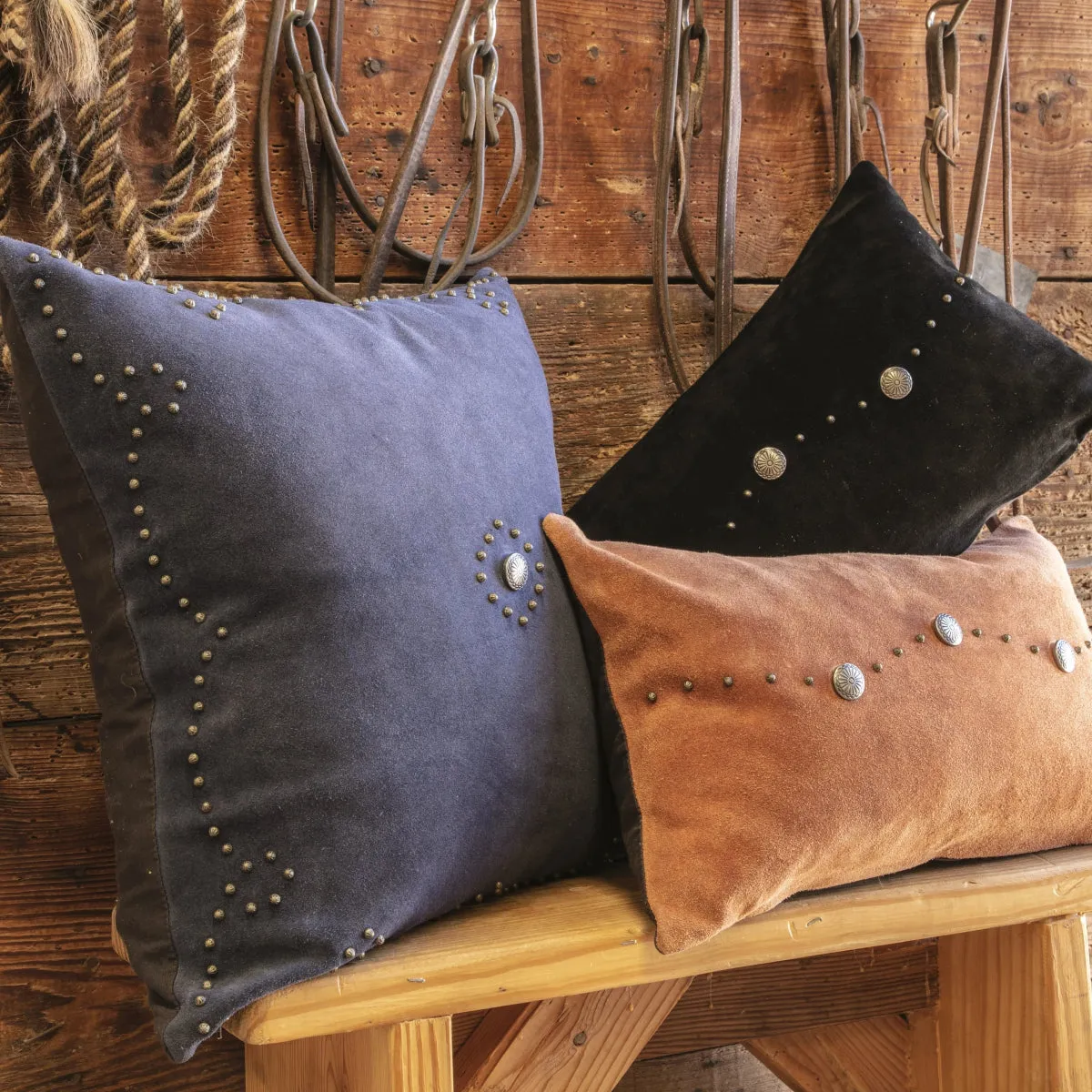 Genuine Suede Antique Concho & Studded Pillow - Gray