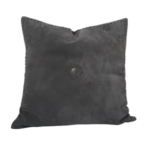 Genuine Suede Antique Concho & Studded Pillow - Gray