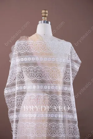 Geometric Full Patterns Scalloped Bridal Lace Fabric Online