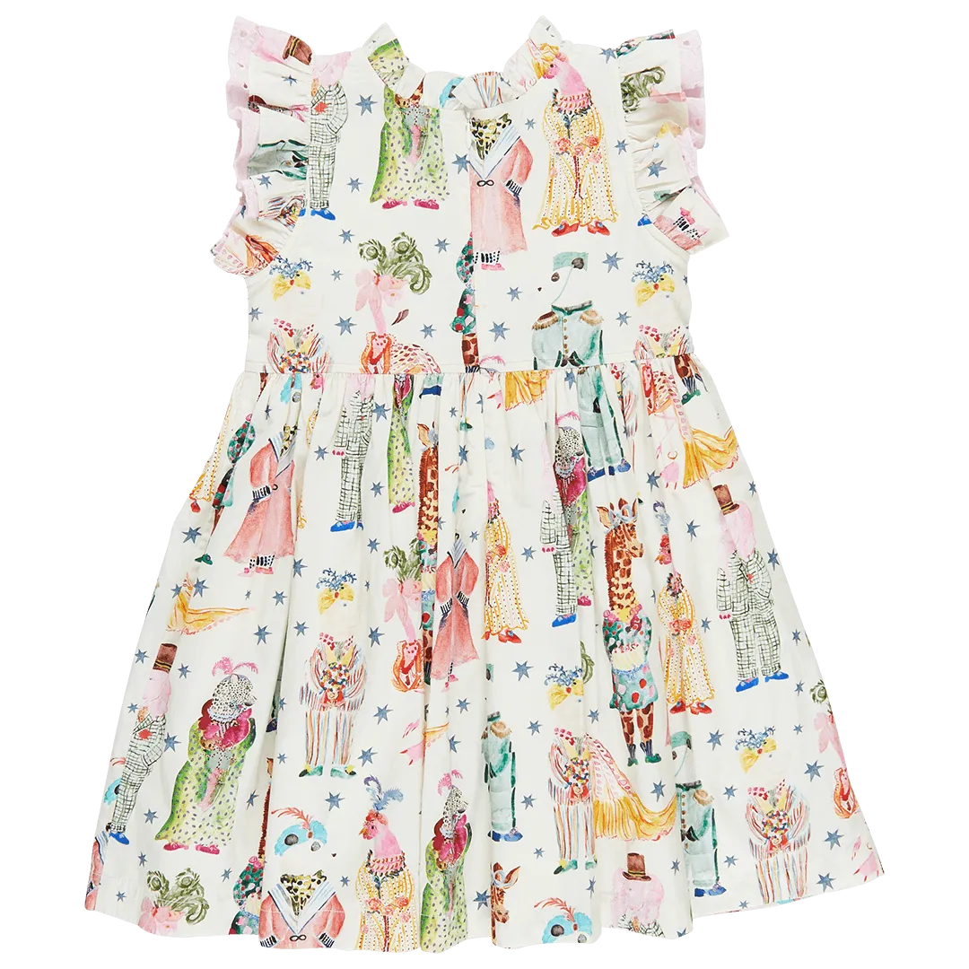 Girls Dress | Leila- Circus Animals | Pink Chicken