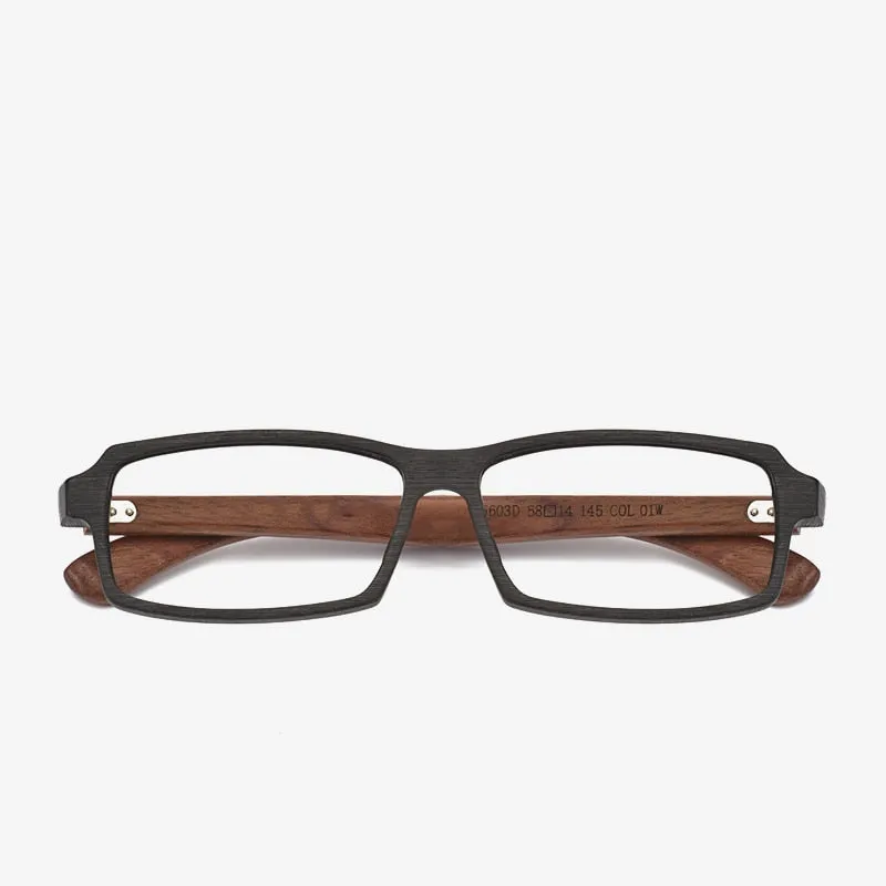 Hdcrafter Men's Full Rim Rectangle Wood Frame Eyeglasses 5603