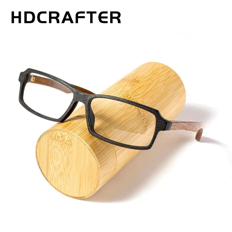 Hdcrafter Men's Full Rim Rectangle Wood Frame Eyeglasses 5603