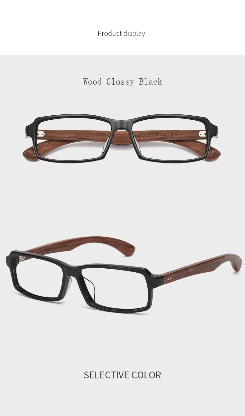 Hdcrafter Men's Full Rim Rectangle Wood Frame Eyeglasses 5603