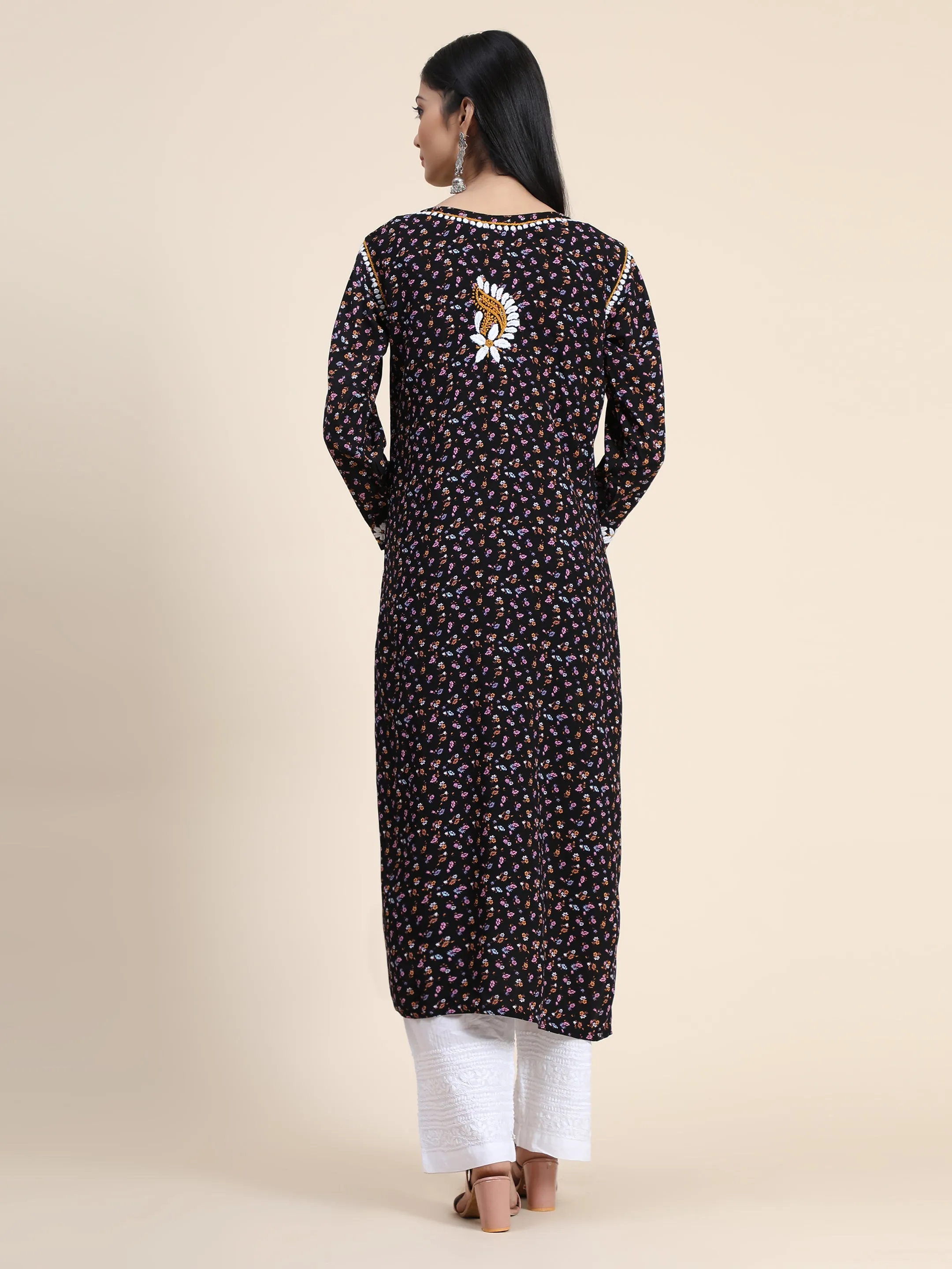 HOK Printed Rayon in Hand Embroidery- Dark Print