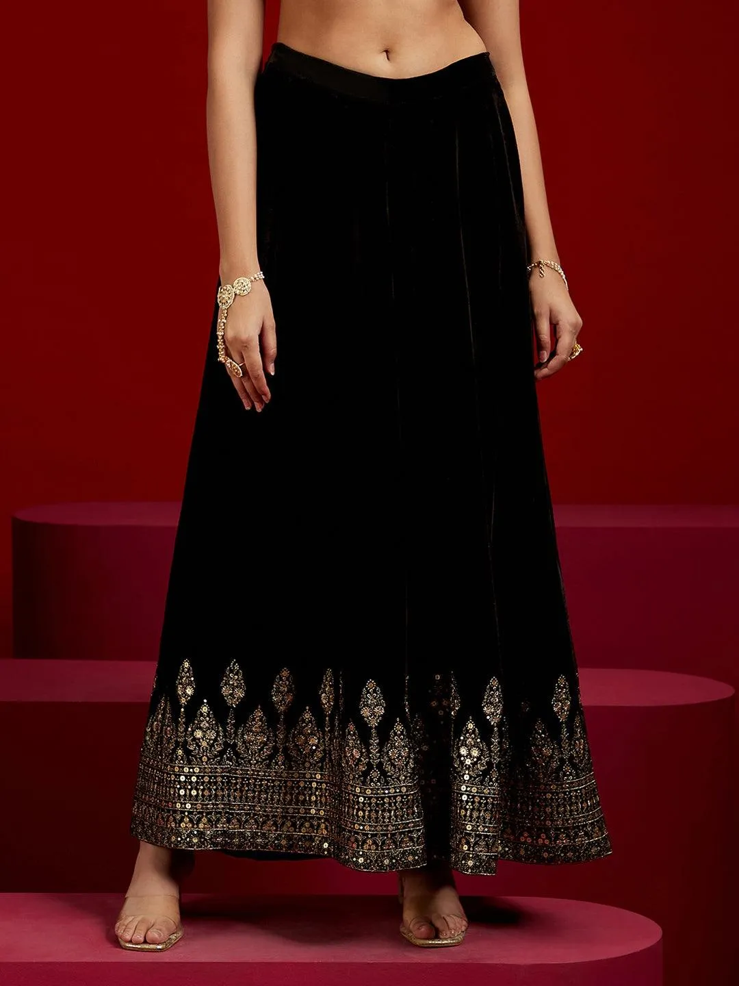 Jashvi Art Black Embroidered Velvet Straight Suit With Dupatta