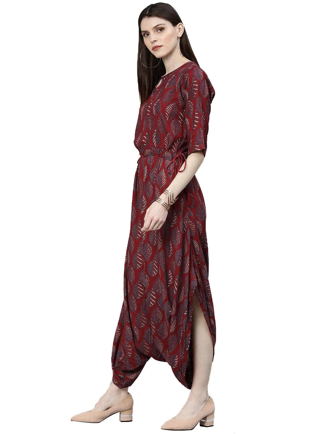 Jashvi Maroon Rayon Jumpsuit