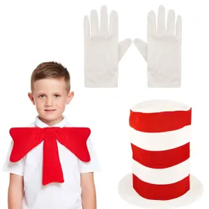 Kids Child Cat in Hat Gloves & Bow Tie Book Week Fancy Dress Accessories