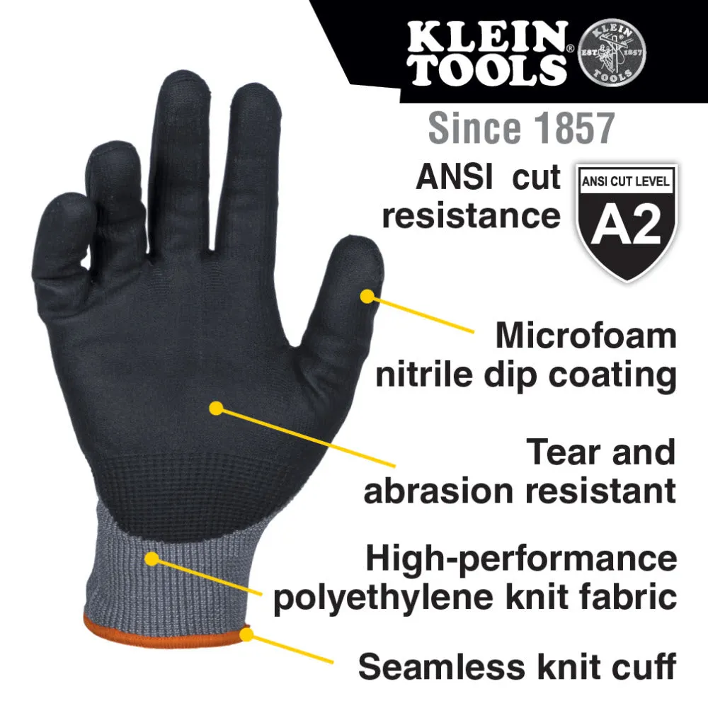 Klein 60584 Knit Dipped Gloves, Cut Level A2, Touchscreen, Medium, 2-Pair