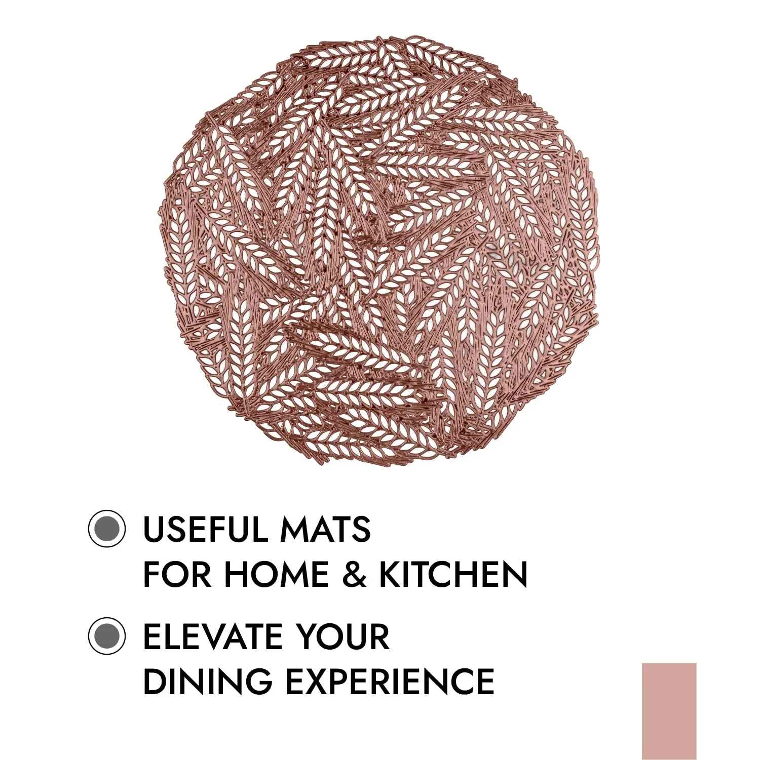 Kuber Industries Placemat | Placemats for Dining Room | Designer Table Mat Set | Placemats for Kitchen Table | Round Table Placemats | Leaf-Design Placemat | 4 Piece Set | Copper