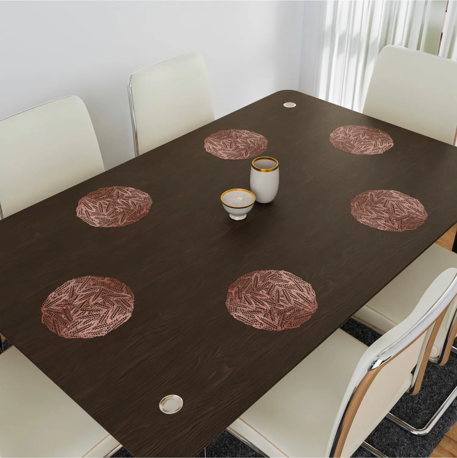 Kuber Industries Placemat | Placemats for Dining Room | Designer Table Mat Set | Placemats for Kitchen Table | Round Table Placemats | Leaf-Design Placemat | 4 Piece Set | Copper