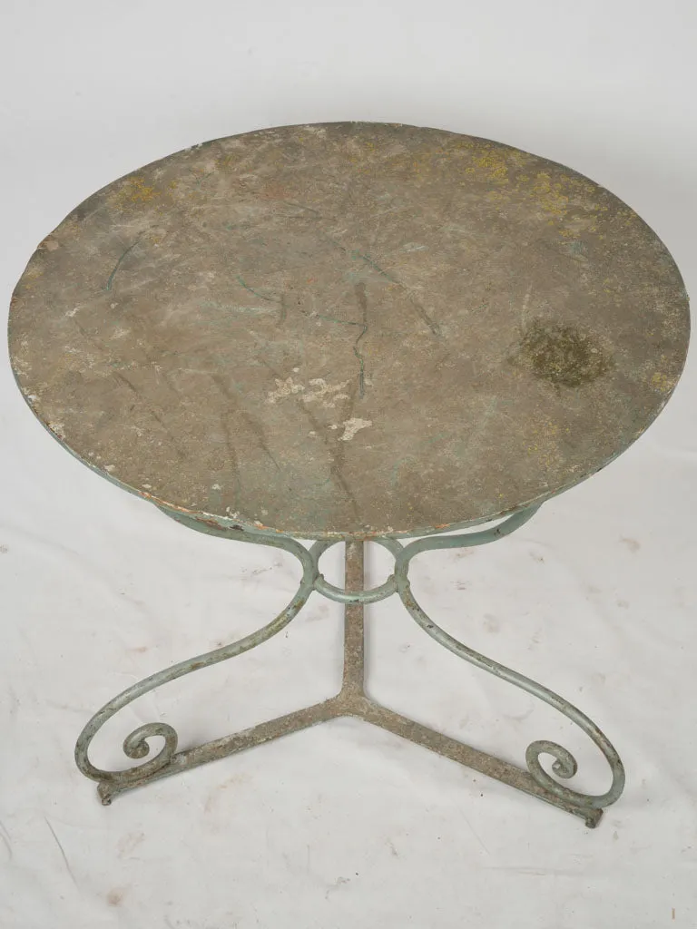 Late 19th Century French Round Garden Table w/ Wrought Iron Base & Original Green Patina