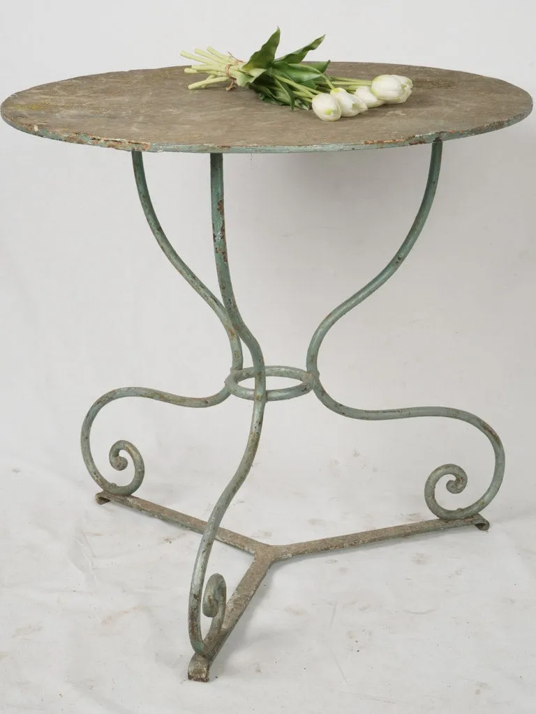 Late 19th Century French Round Garden Table w/ Wrought Iron Base & Original Green Patina