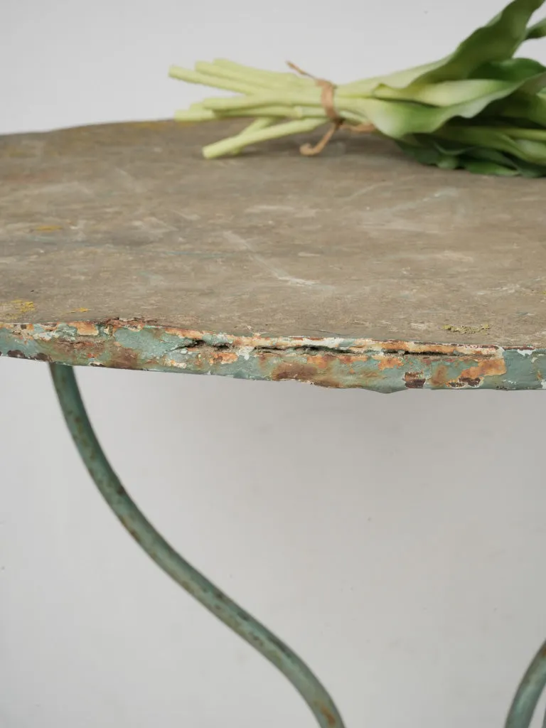 Late 19th Century French Round Garden Table w/ Wrought Iron Base & Original Green Patina