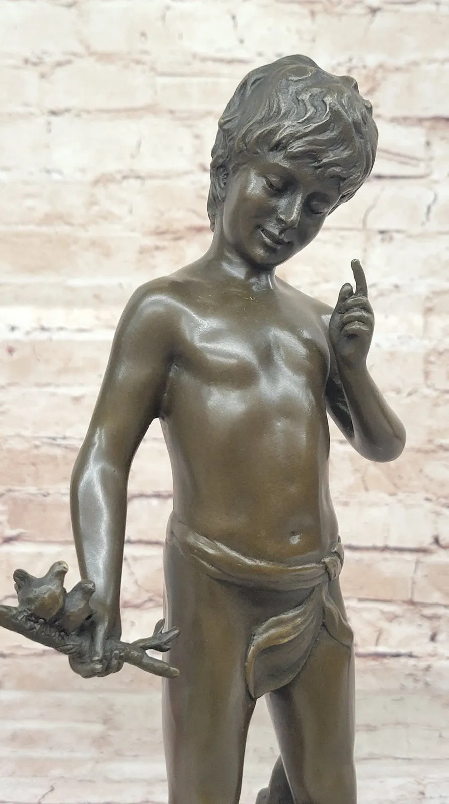 Lost Wax  Handcrafted Artwork: Pan Boy with Bird, Genuine Bronze Statue for Home Decor