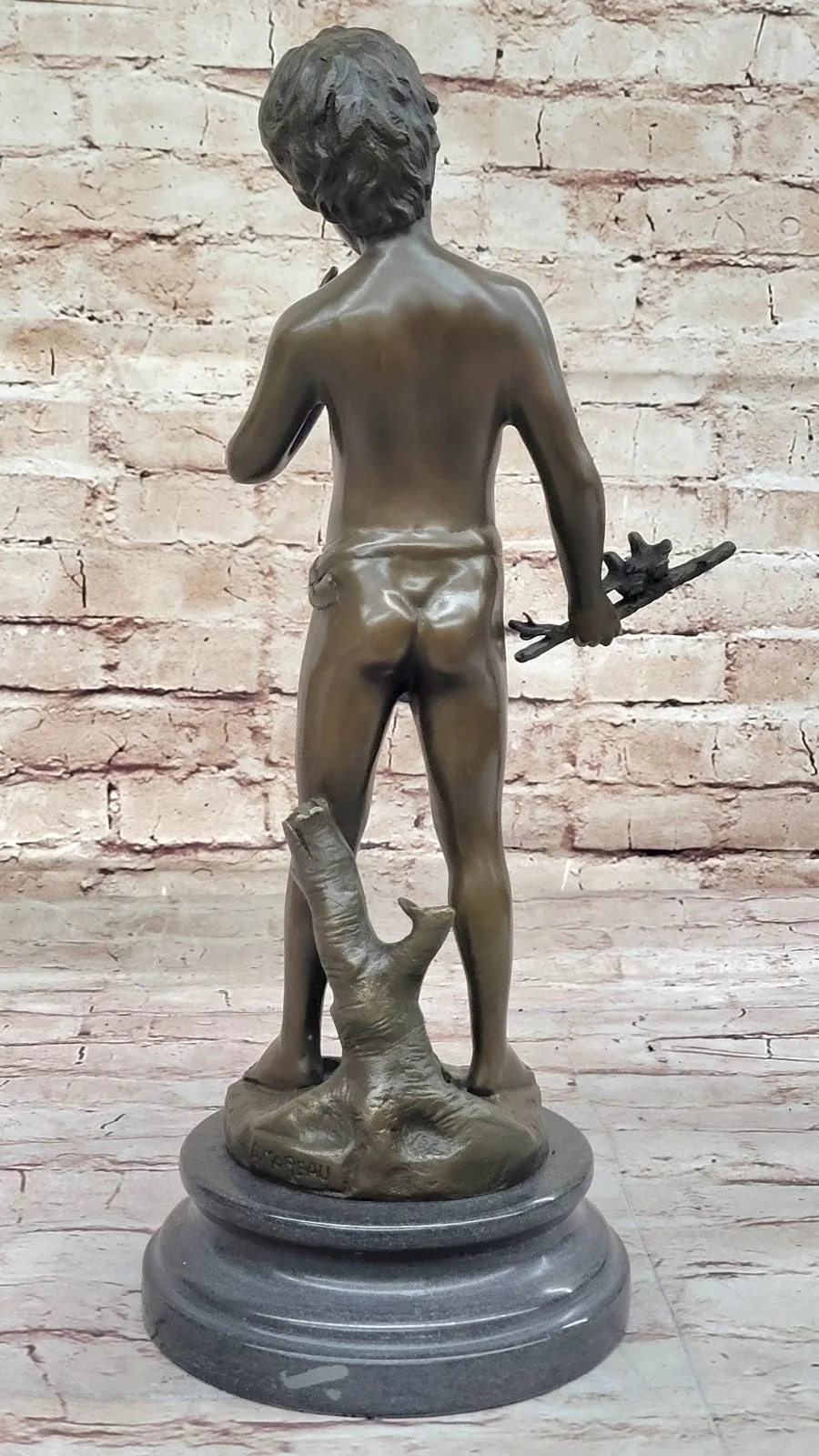 Lost Wax  Handcrafted Artwork: Pan Boy with Bird, Genuine Bronze Statue for Home Decor