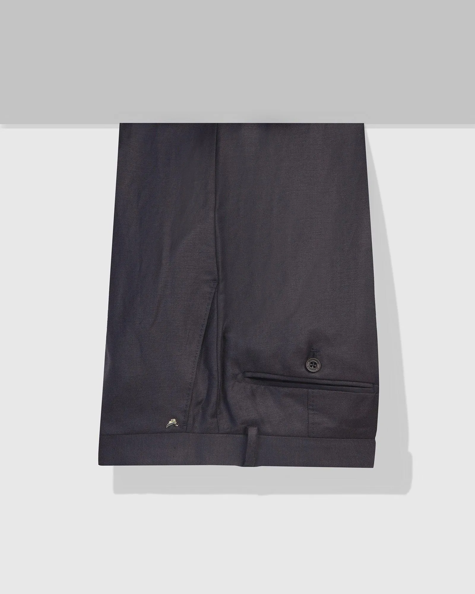 Luxe Linen Slim Comfort B-95 Formal Navy Solid Trouser - Platina