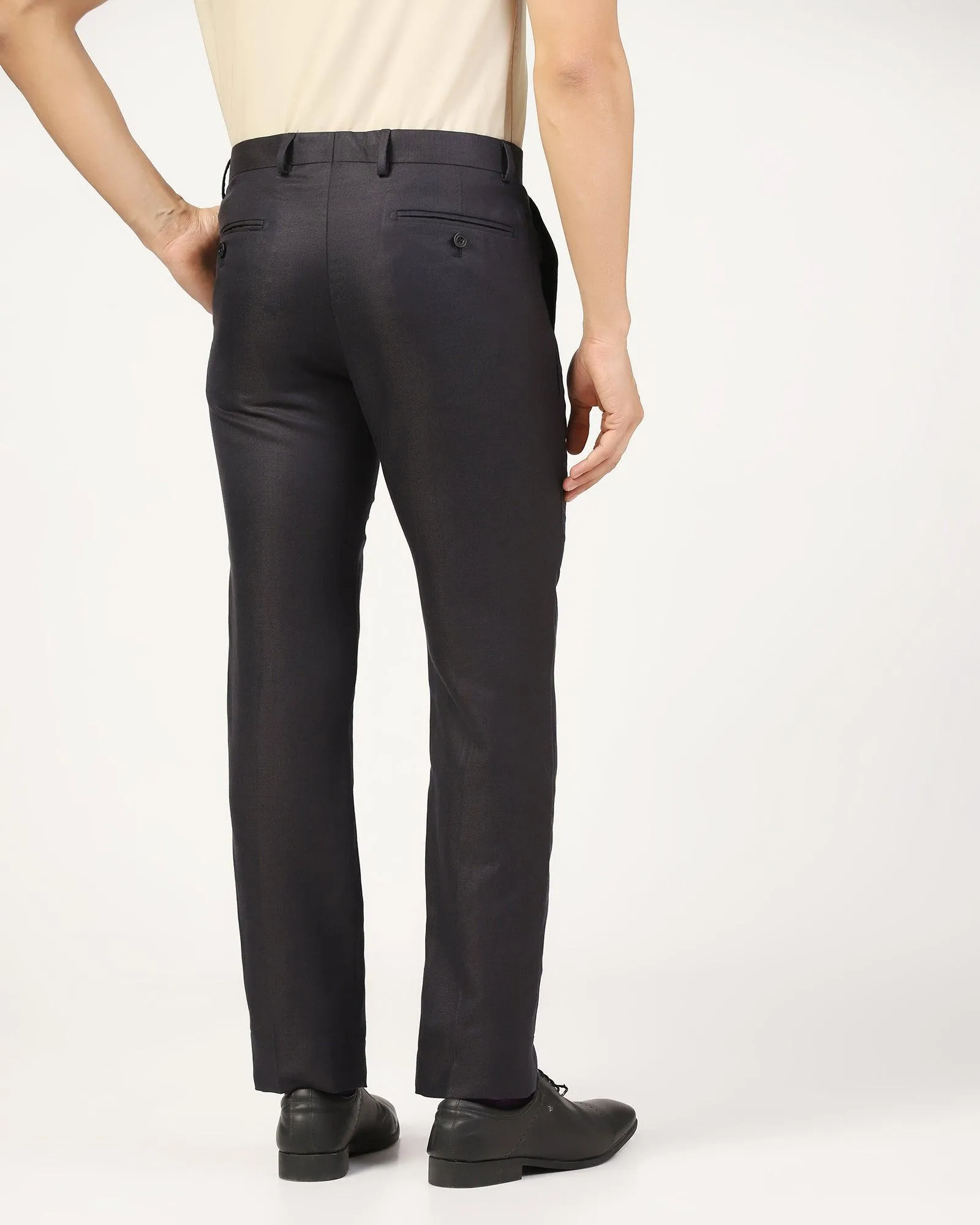 Luxe Linen Slim Comfort B-95 Formal Navy Solid Trouser - Platina