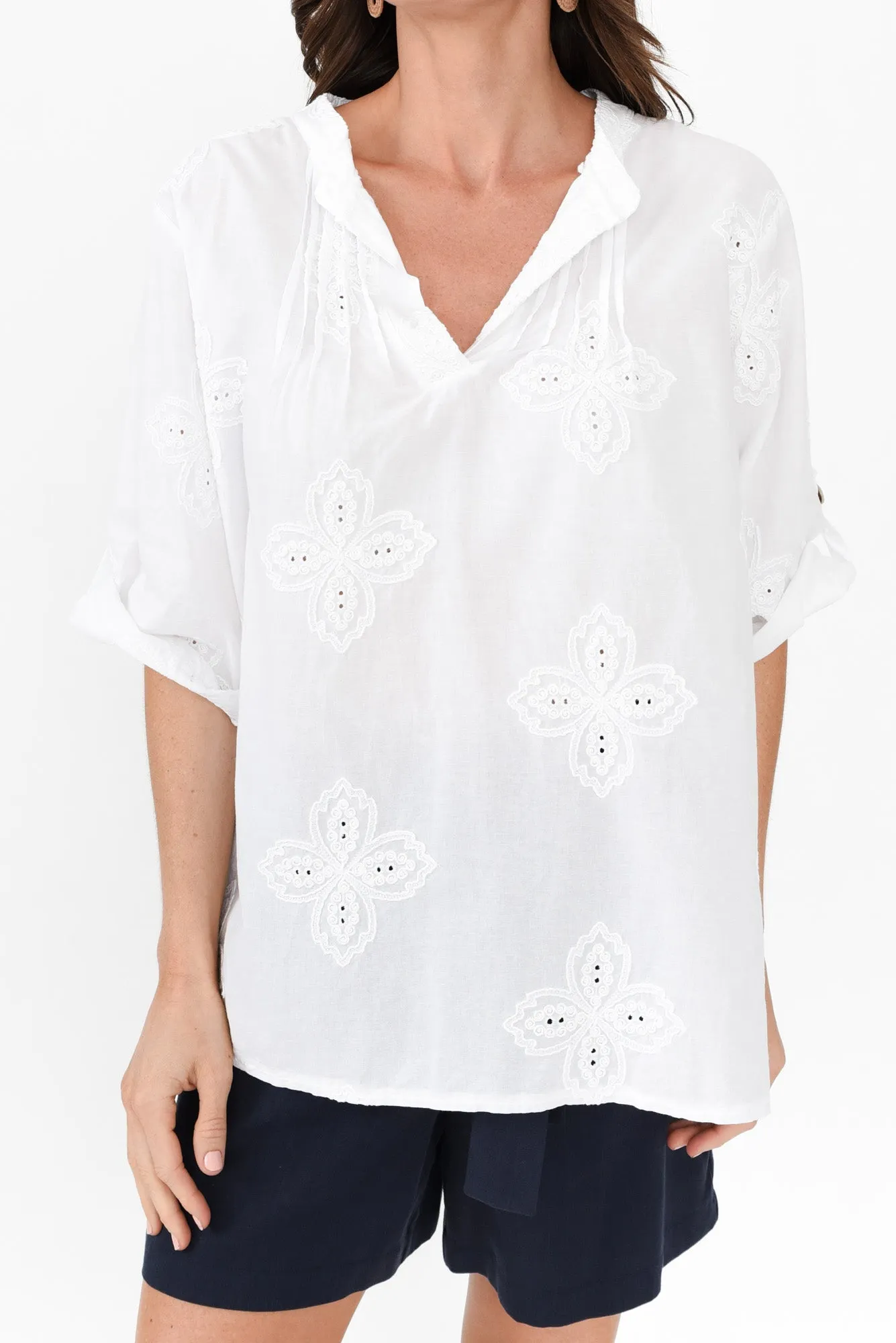 Marla White Cotton Embroidered Top