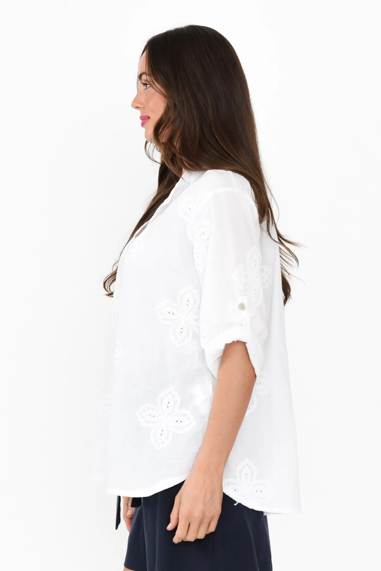 Marla White Cotton Embroidered Top