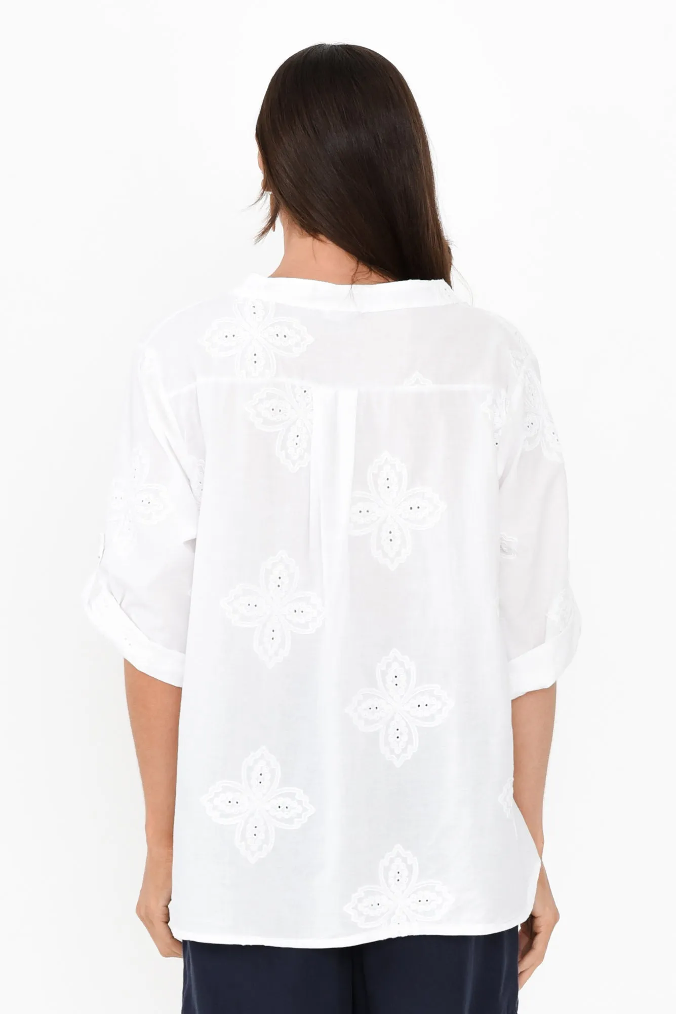 Marla White Cotton Embroidered Top