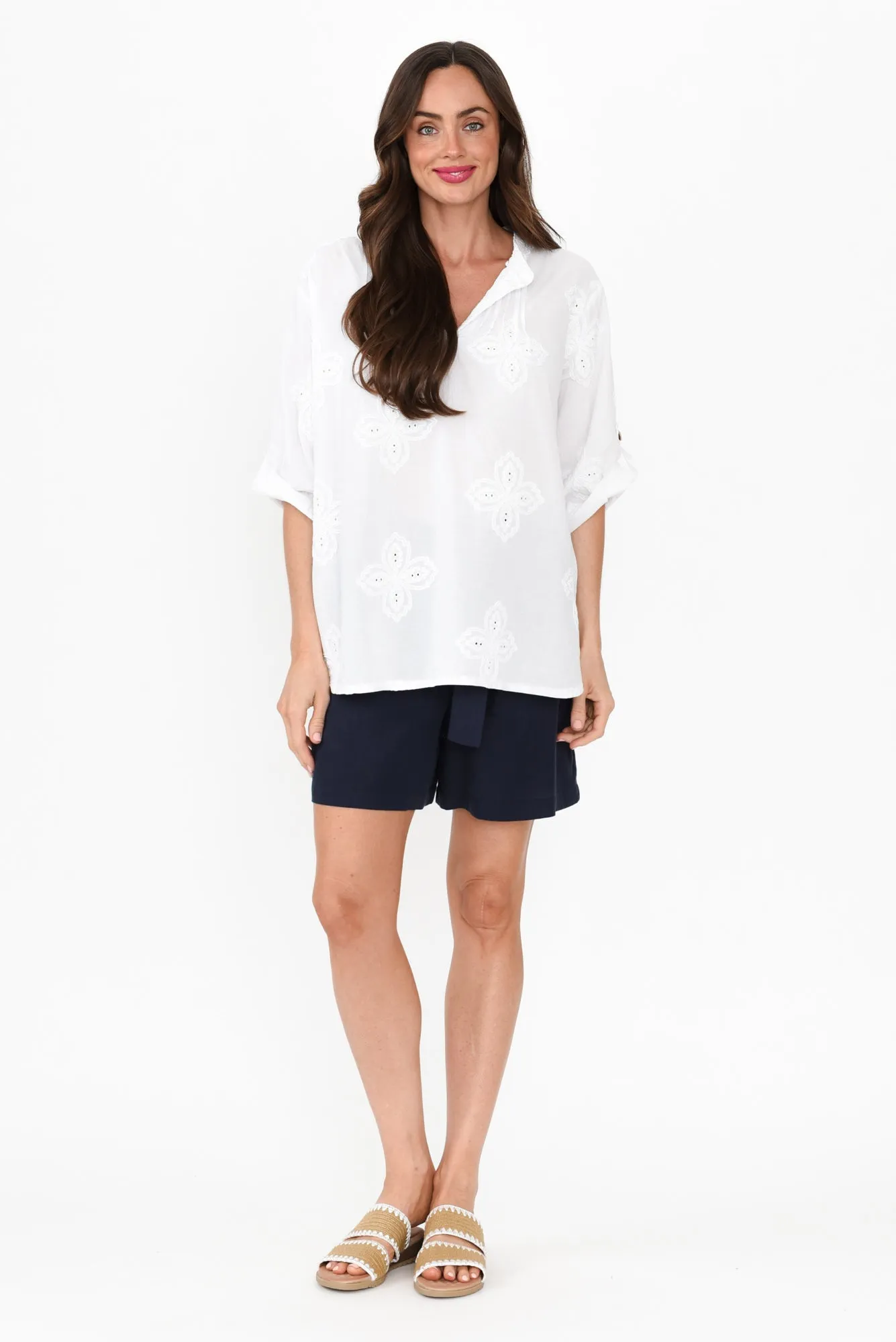 Marla White Cotton Embroidered Top