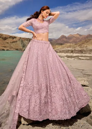 Mauve Embroidered Pure Organza Designer Bridal Lehenga Choli