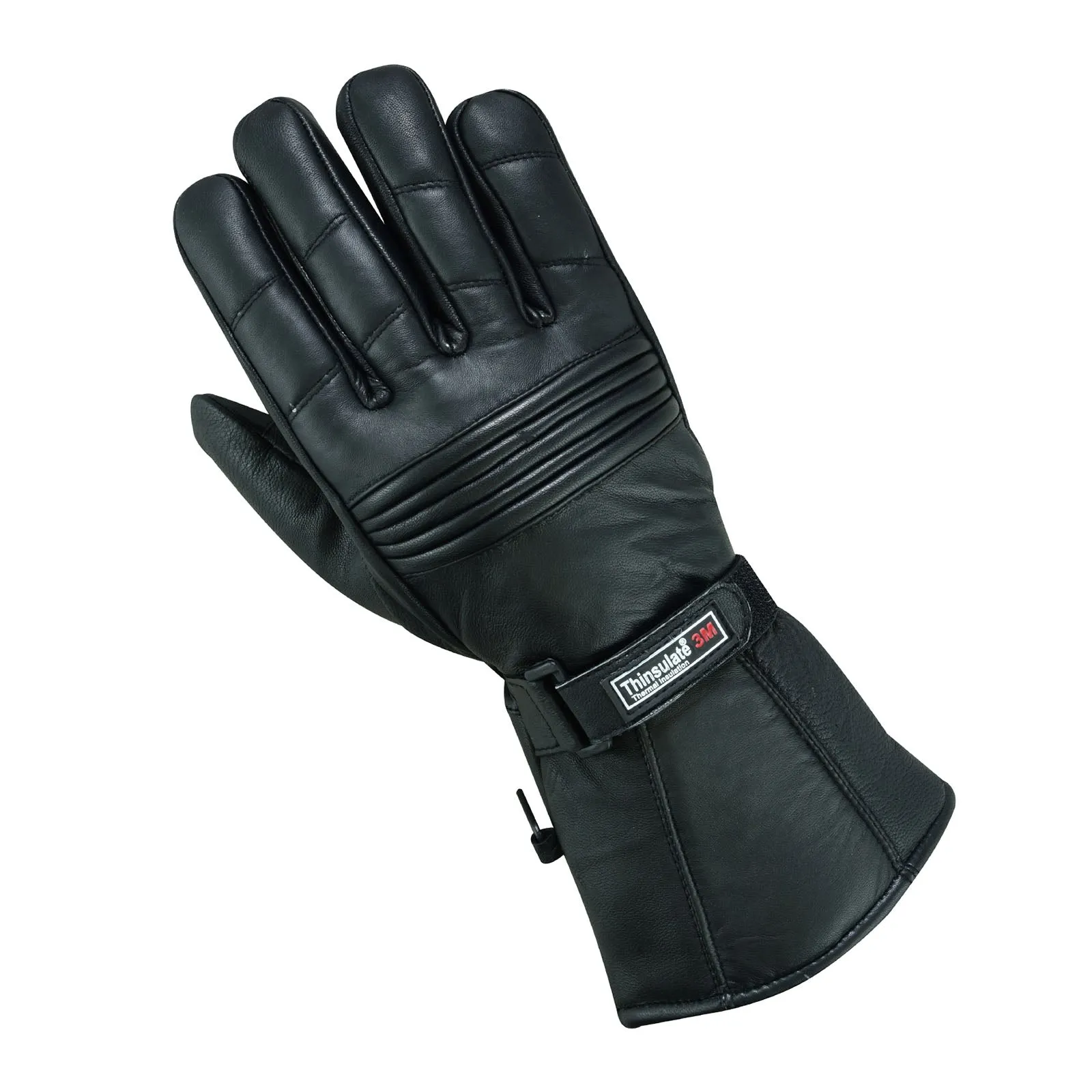 Men Genuine Sheep Leather Biker Gloves With Thinsulate Liner - Black