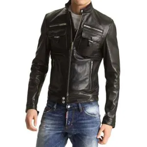 Men's Biker Leather Jacket, Slim Fit Leather Jacket Men's, Men Fashion Jacket