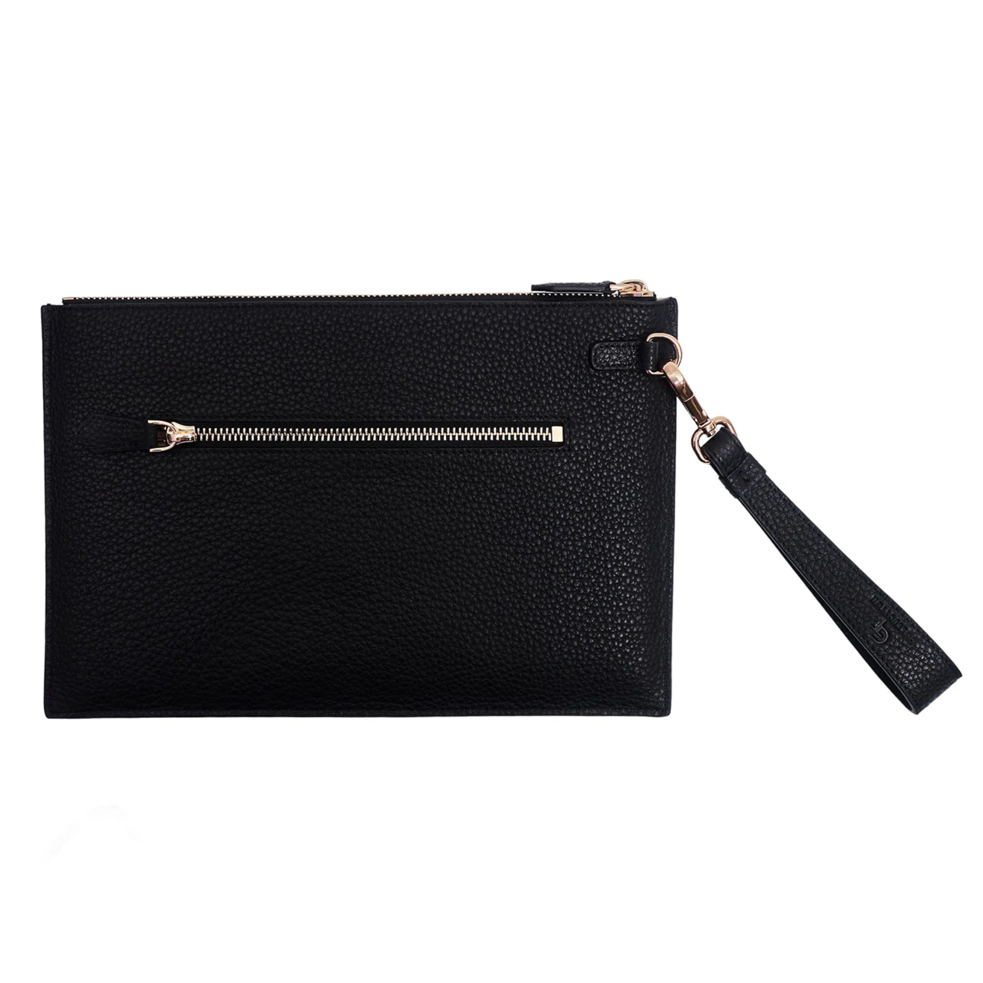 Men's Leather Hand Bag - Black with golden details