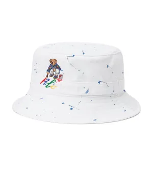 Men's Polo Bear Paint-Splatter Bucket Hat White