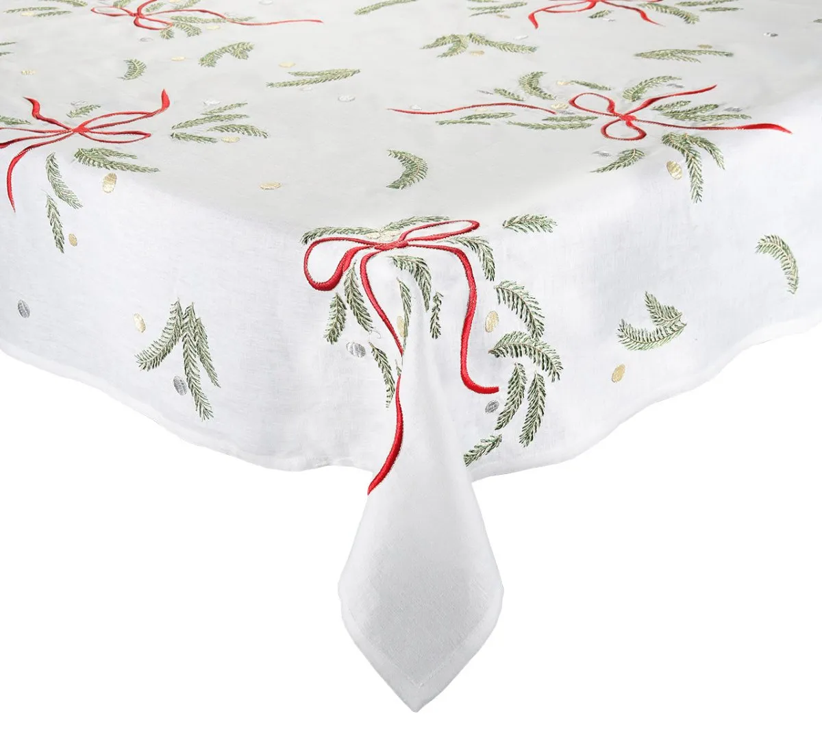 Merry and Bright Tablecloth in White, Red & Green