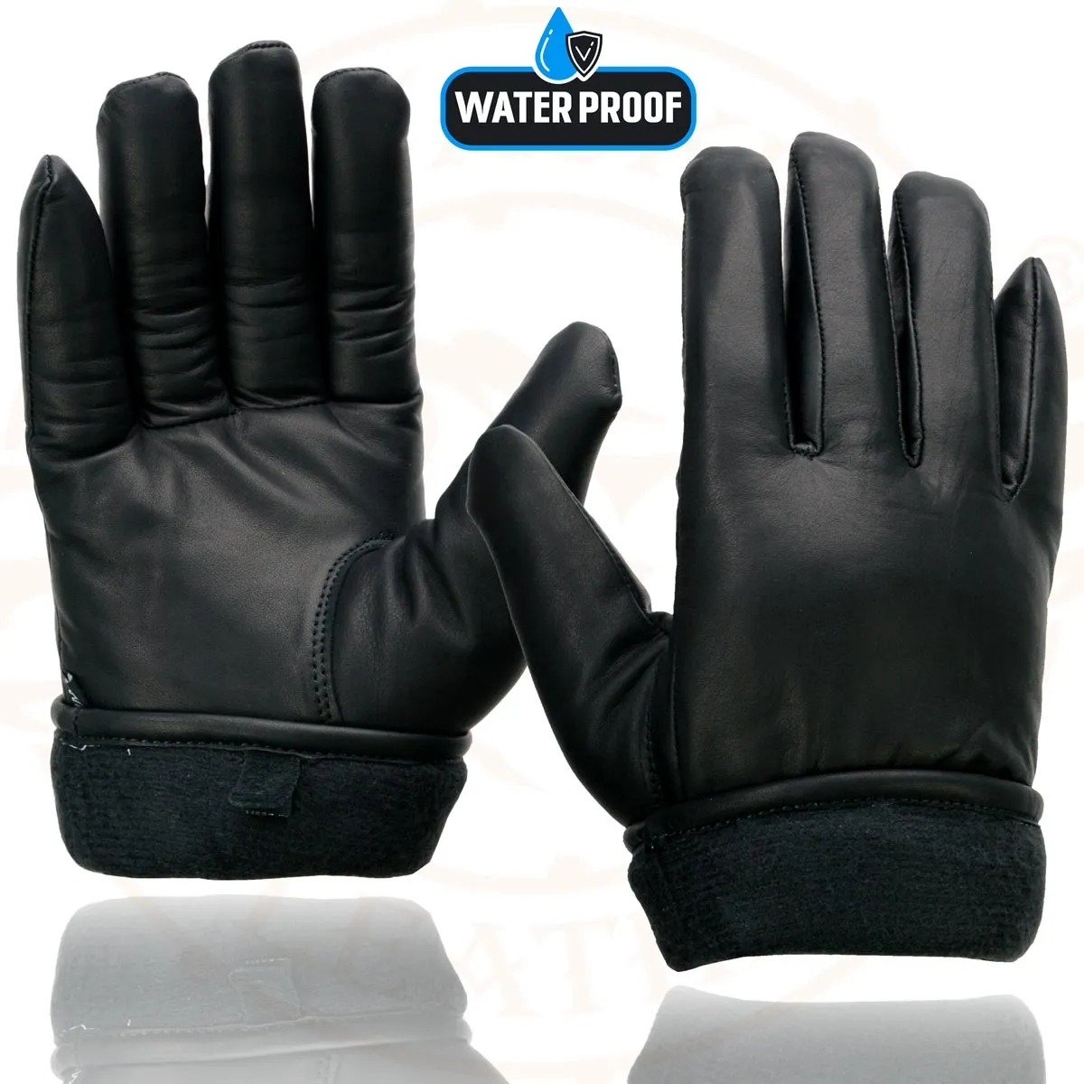 Milwaukee Leather MG7523 Men's Black Leather Waterproof Cruiser Motorcycle Hand Gloves