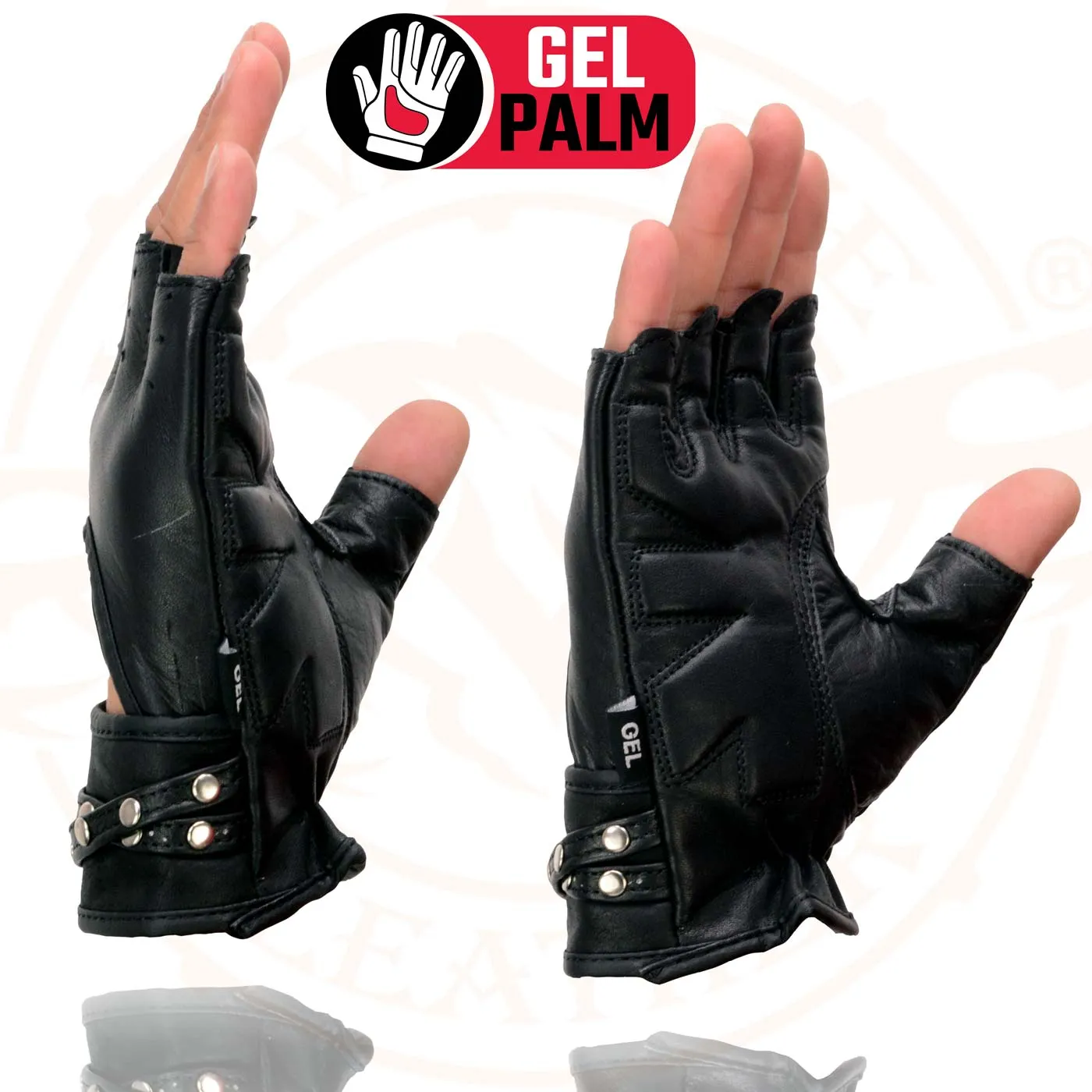 Milwaukee Leather SH461 Women's Black Leather Gel Palm Fingerless Motorcycle Hand Gloves W/ Stylish ‘Wrist Detailing’