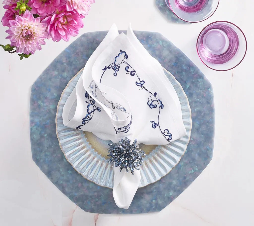 Ming Border Napkin in White & Navy, Set of 4