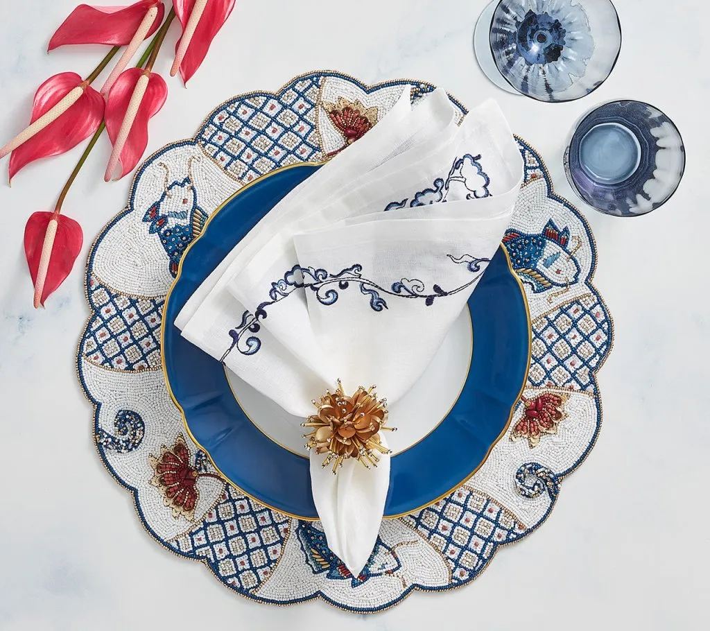 Ming Border Napkin in White & Navy, Set of 4