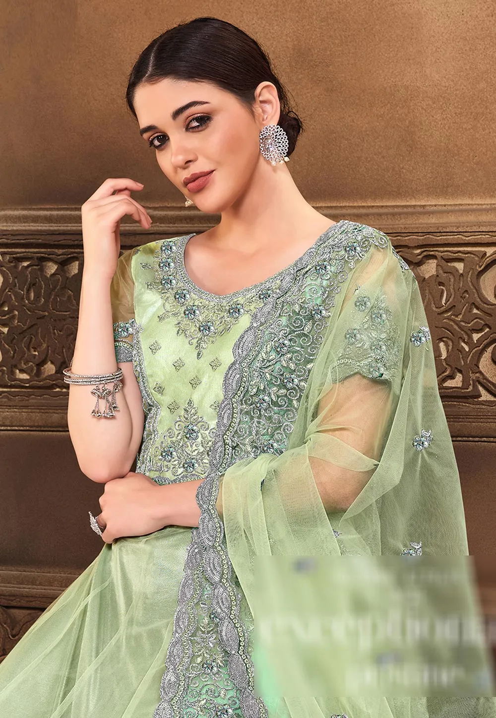 Mint Green Embroidered Lehenga Choli