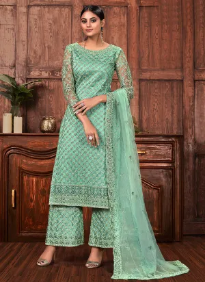 Mint Green Multi Embroidered Designer Palazzo Suit