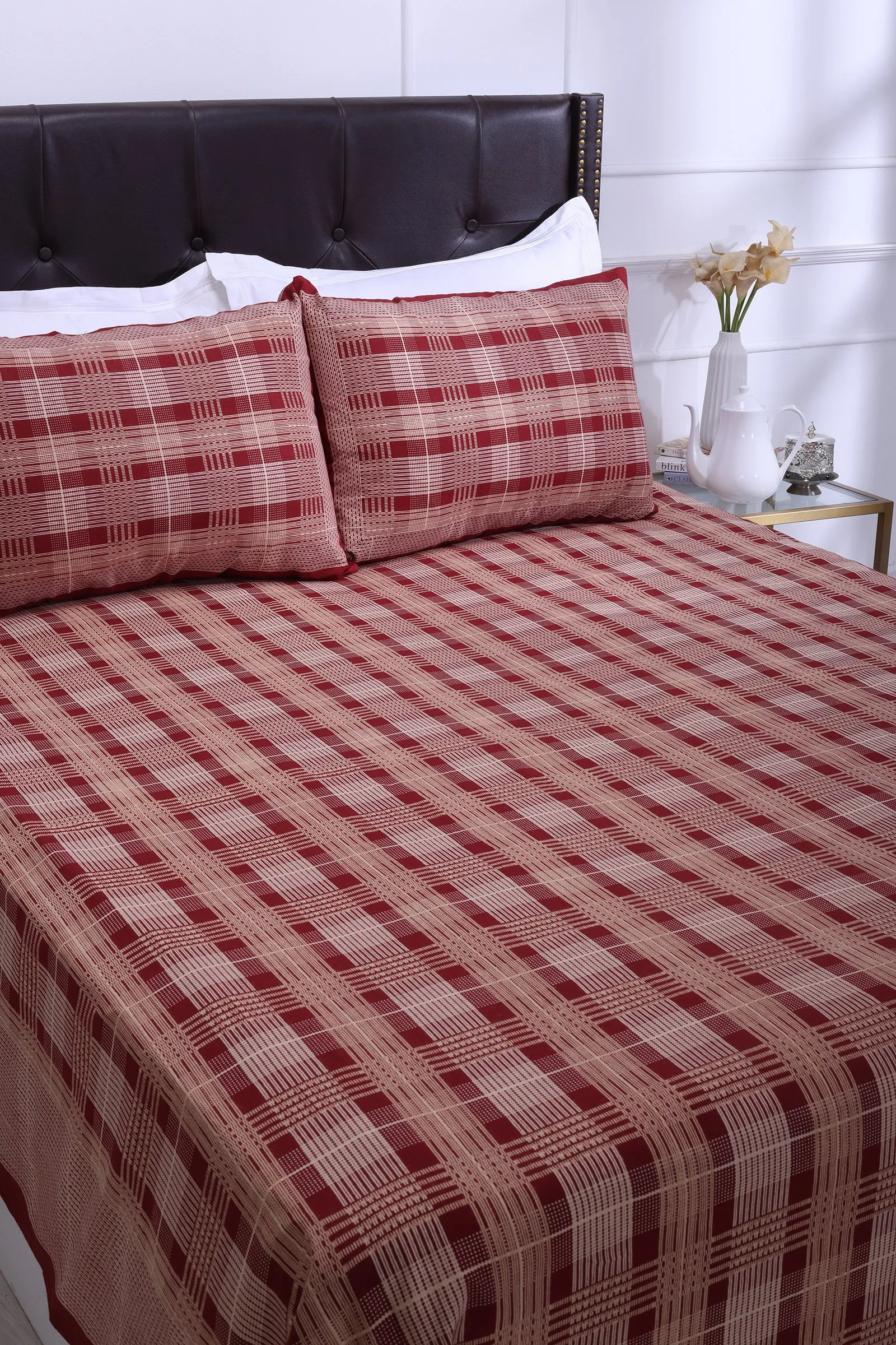 Monica Geometric Maroon Cotton Bedsheet