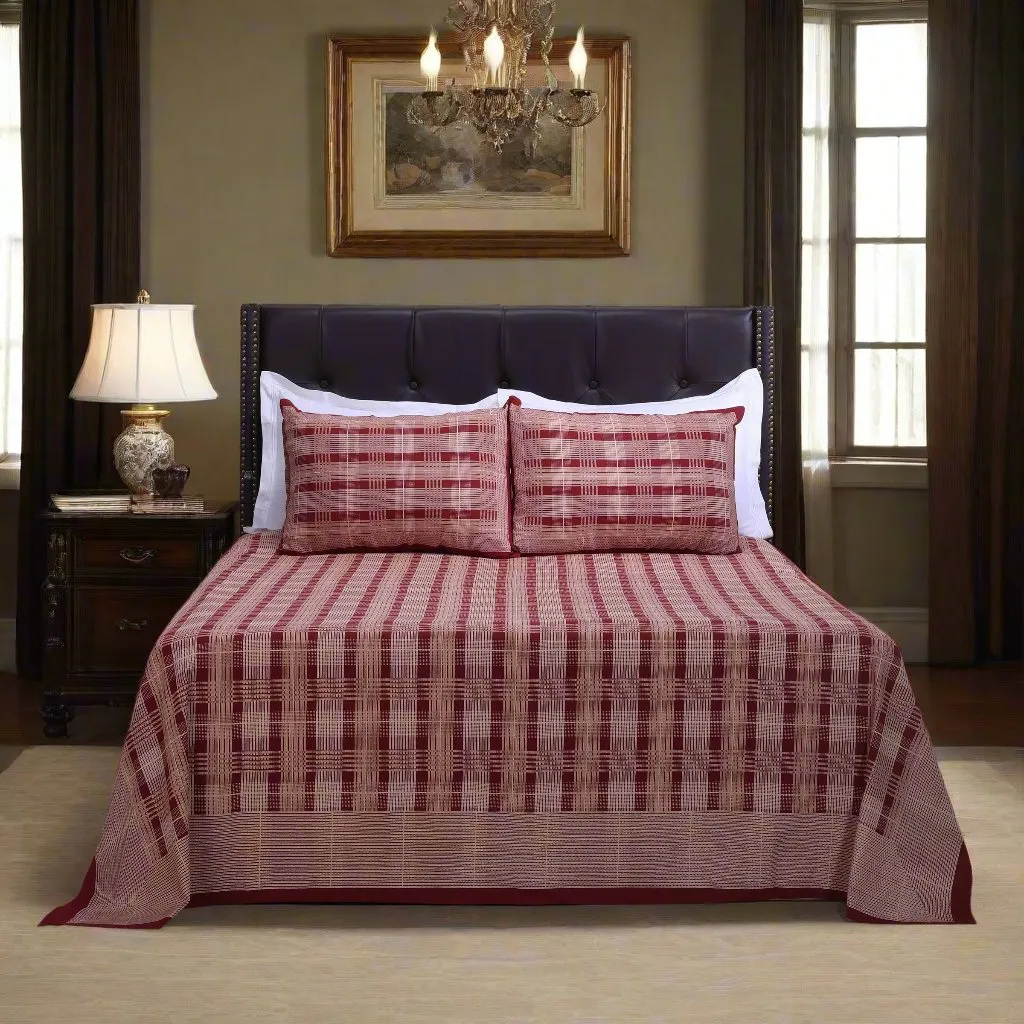 Monica Geometric Maroon Cotton Bedsheet