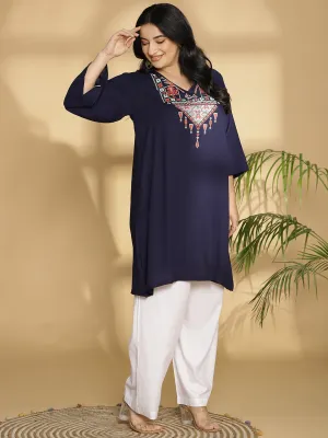 Navy Rayon Kurti - Jwala